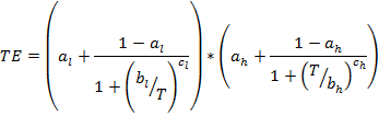 Double logistic climate growth temperature effect equation